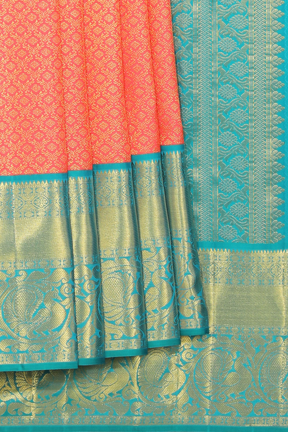Image of Kanchipattu Brocade Coral Peach Saree